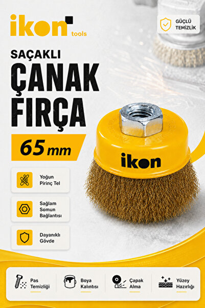 İkon Tools Saçaklı Çanak Fırça 65 mm Çelik Tel Bakır Kaplama M14 Spiral Taşla...