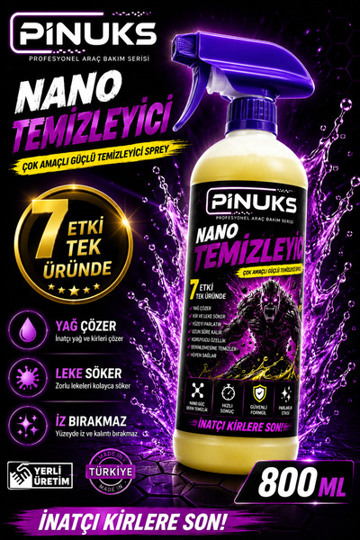 PİNUKS Çok Amaçlı Nano Temizleyici 800 ML Araç İç Dış Plastik Motor Kumaş Der...