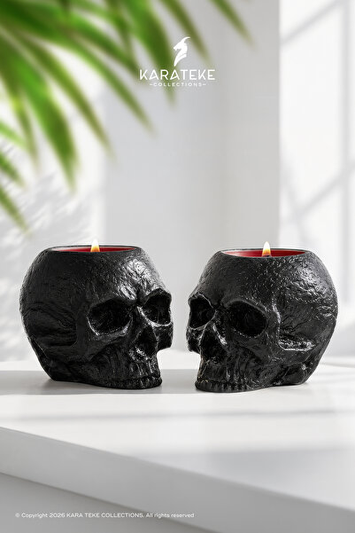 KARA TEKE COLLECTIONS 2'li Modern Dekoratif Gotik Kafatası Beton Tealight Mum...