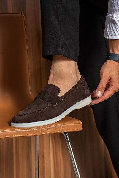 pabucmarketi Flat Genuine Leather Men's Casual Shoes Brown Suede