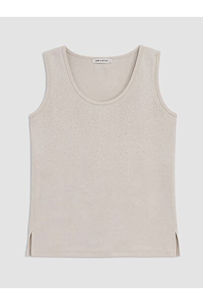 LC Waikiki Lcw Everyday Gray U-Neck Stoned Soft Touch Women's Undershirt