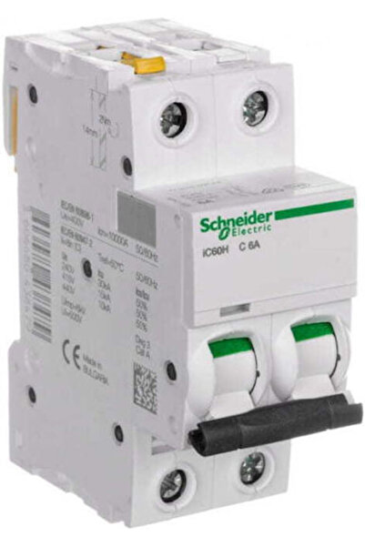 Schneider Electric Disjunctor 2 poli C 6A 10kA AC Ic60h-c6-2 A9f07206