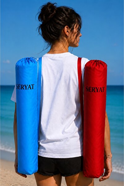 Sertil 2'li Set Lüks Plaj Hasırı - Kırmızı + Açık Mavi (150 x 75 cm) Konforlu...