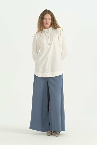 Nihan Sequined and Stone Buttoned Cotton Tunic - Ecru