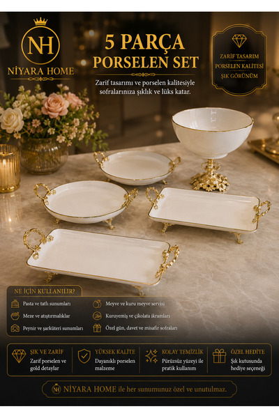 Niyara home طقم بورسلين من 5 قطع يضفي أناقة وفخامة على طاولتك بتصميمه الأنيق ...