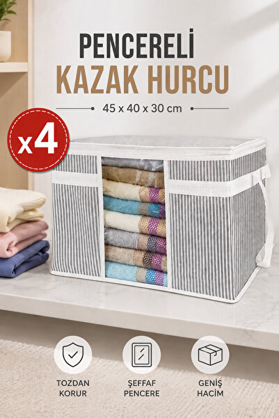 Mercan Pencereli Kazak Hurcu 45x40x30 cm Katlanabilir Yorgan Battaniye Giysi ...