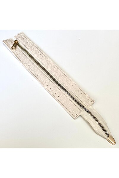 knitme Dikilebilir Çanta Fermuarı Çanta Örgü Malzemesi 6 x 30 Cm Krem - Altın