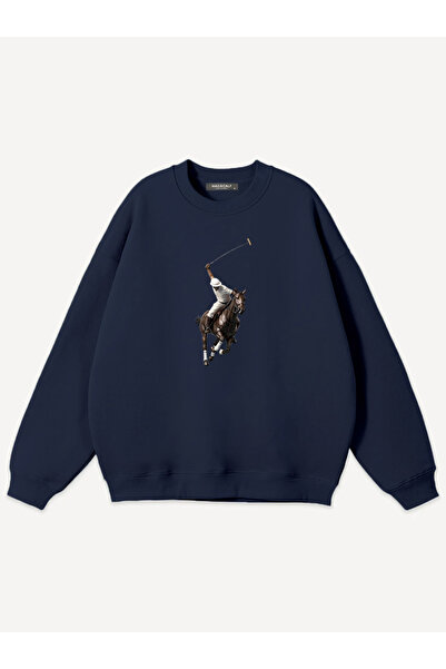 Mad&Calf Unisex Cowboy Athlete Printed Crew Neck Oversize Sweatshirt