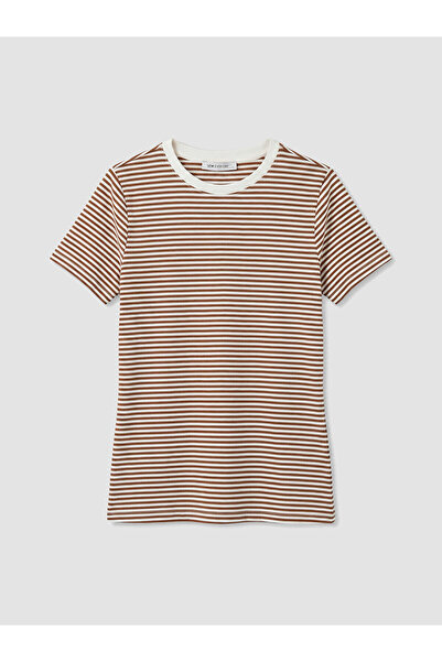 LC Waikiki Nevavm Women's Striped T-Shirt with Oval Neckline