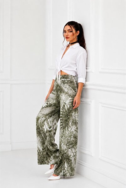Bluewhs Women's 100% Viscose Woven Fabric Loose Summer Patterned Trousers Hig...