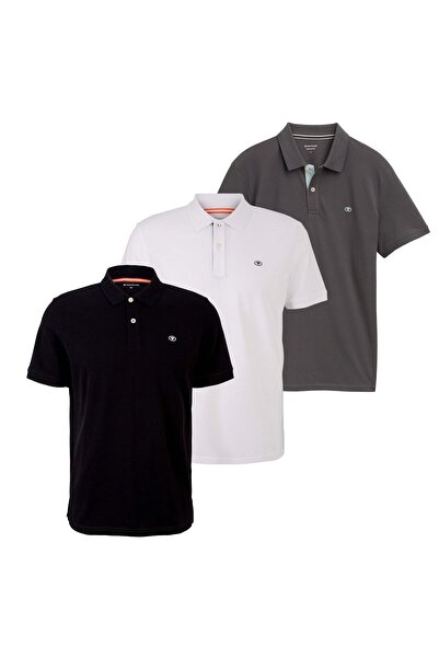 Tom Tailor Herren Poloshirt 3er-Pack, Knopfleiste - Basic Polo mit Kontrast, ...
