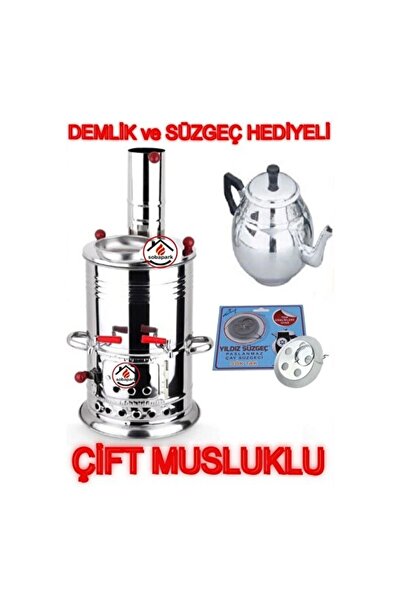 Empressco Odunlu Kömürlü Paslanmaz Semaverli Kendinden Demlikli Çift Musluklu