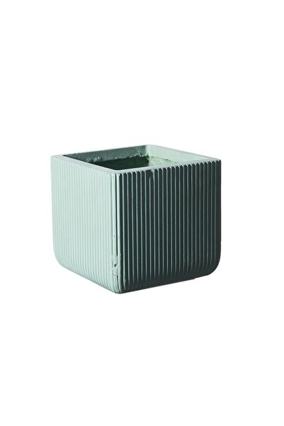 SUPERGREENS Γλάστρα Πήλινη Τετράγωνη ''Stripe'' Μέντα XL 44x44x38 εκ.