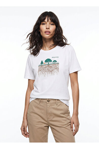 Discovery Expedition D6SU-TST3102 Beyaz Bisiklet Yaka Baskılı Erkek T-Shirt