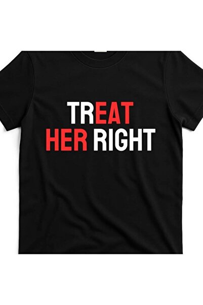 1001 Line تي شيرت Treat Right Eat Her T Shirt Thr7552464 باللون الأسود، تصميم...