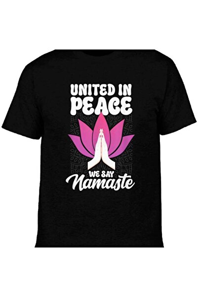 STITCHLY تي شيرت ناماستي يحمل طباعة United in Peace Yoga Zen Mindfulness - تي...
