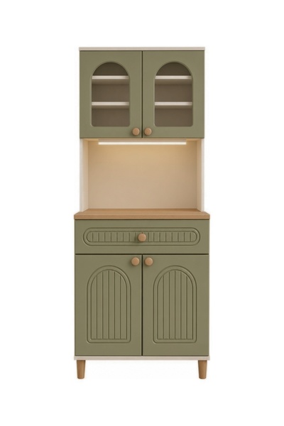 UPSTYLE Barista LED Aydınlatmalı Kahve Köşesi Dolabı Retro Büfe 195cm MDF Yeşil