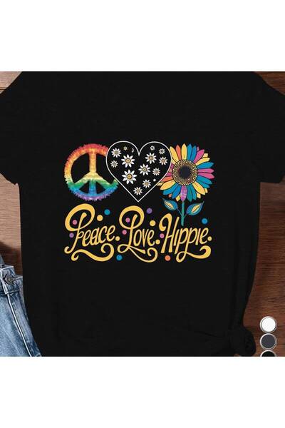 23 nisan تي شيرت نسائي رياضي بأكمام قصيرة من Peace Love Hippie مقاس كبير