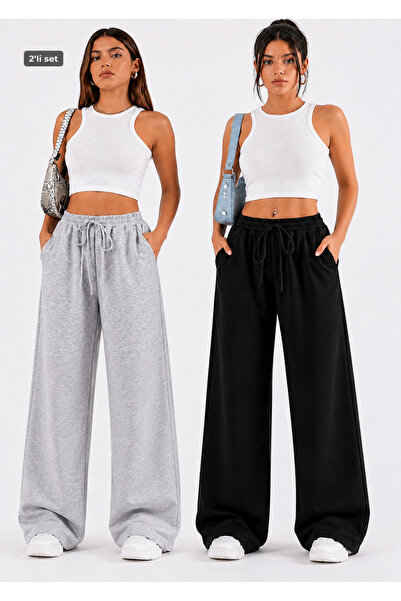 BERYY MODA Double Pack of Black and Gray Sweatpants - Easy Casual Pairing wit...