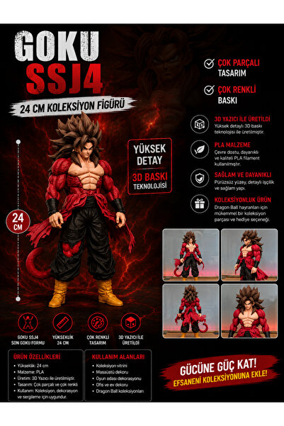 FigurBende FigürBende Goku Super Saiyan 4 (SSJ4) Figürü 24 cm – 3D Baskı PLA ...