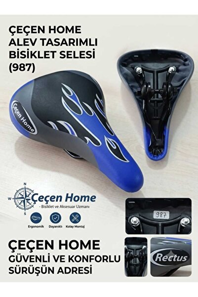 ÇEÇEN HOME Flame Design Children's and Youth Bicycle Saddle - Blue Black Patt...