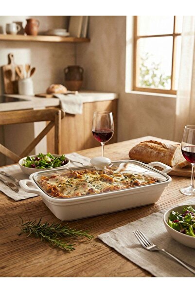 Trust Dove Porcelain Rectangular Baking Dish with Glass Lid White 14.5 inch