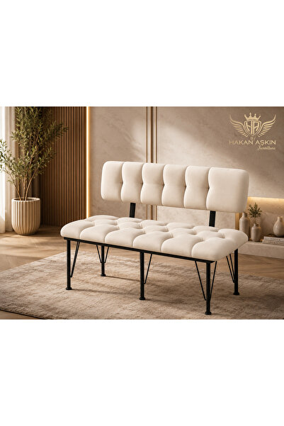 BY HAKAN AŞKIN Metal Ayaklı Metal Alt Kasalı New Sırtlı Bench Bank krem (crea...