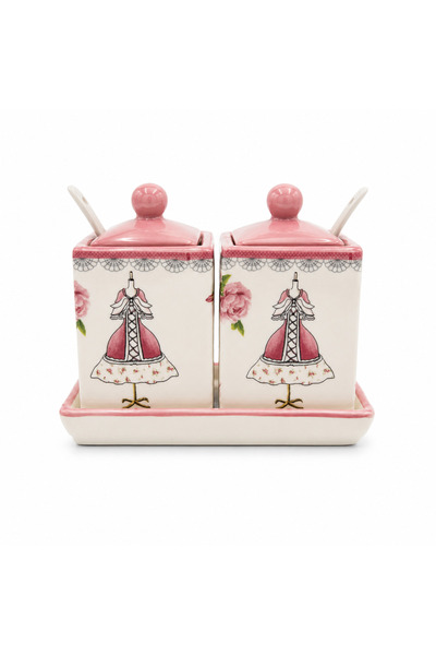 BRANDLESS Set 2 recipiente ceramice pentru condimente, cu suport și lingurițe...