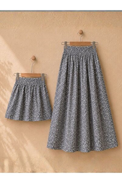 KÜÇÜĞÜM BUTİK Gray Crispy Flared Mother-Daughter Skirt Combination