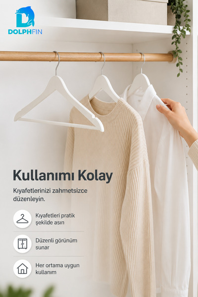 DolphFin شماعات ملابس بمظهر خشبي أبيض، 3 قطع، شماعات بلاستيكية للملابس، منظم ...
