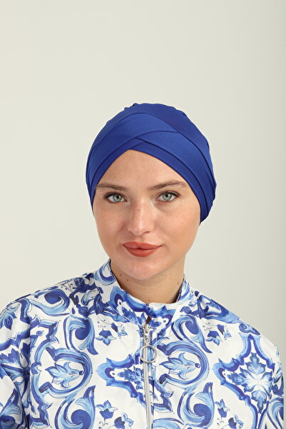 Sonne's ملابس سباحة من ساكس بلو ليكرا للنساء المحجبات، قبعة سباحة متقاطعة للب...