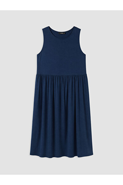 LC Waikiki Lcwaikiki Curve Navy Blue Plus Size Pleated Dress