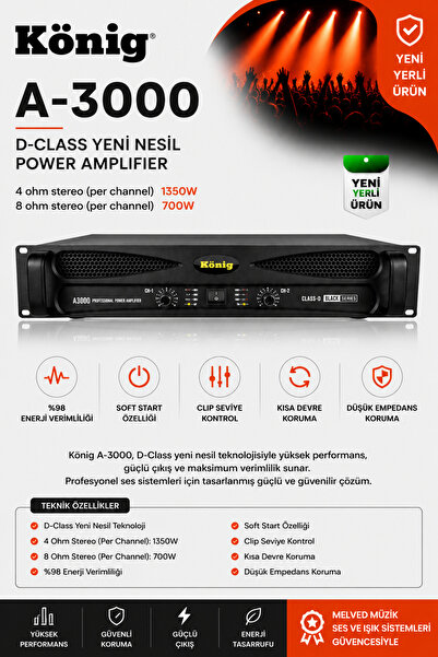 König A-3000 4 OHM 2x1350W POWER BLACK SERİSİ