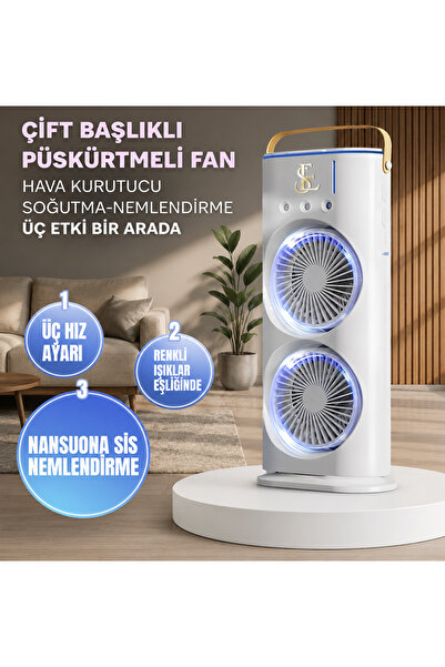 CAMCI Premium Kalite 2 FANLI Buhar Püskürtmeli KUMANDALI Döner Standlı Uzun Ö...