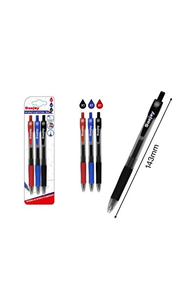 idei Set 3 Pixuri cu Gel Model 224, 1 Negru + 1 Albastru + 1 Roșu, Vârf 0,7 m...