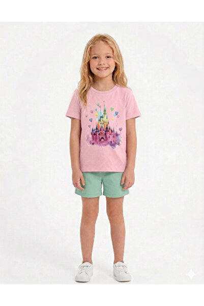 LİTTLE TORTOİSE Girls' Wonderland Printed Short Sleeve T-Shirt - Shorts Set