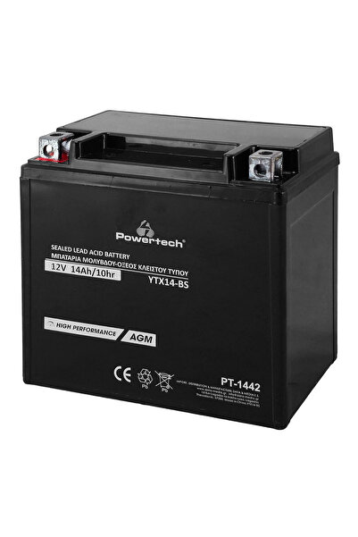 POWERTECH μπαταρία μολύβδου μοτοσυκλέτας PT-1442, 12V 14Ah, AGM, YTX14-BS
