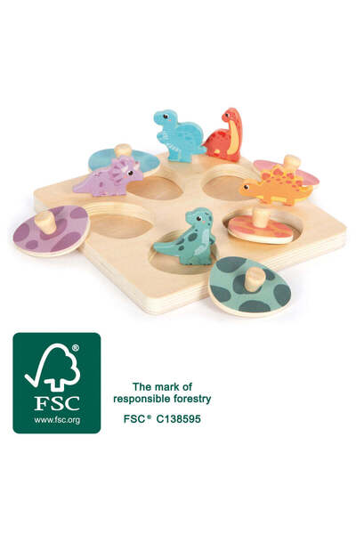 Small Foot Puzzle de memorie "Dino" – Jucărie din lemn certificată FSC cu fig...