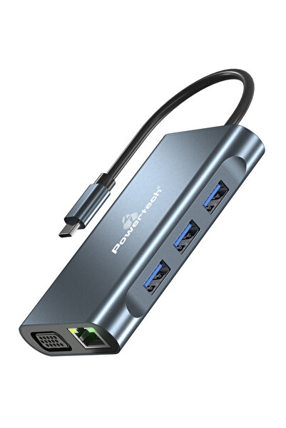 POWERTECH docking station BYL-2311 8 θυρών, USB-C σύνδεση, 100W PD, γκρι