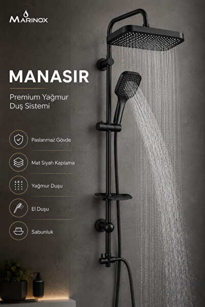 Manasır Mat Siyah Robot Duş Seti
