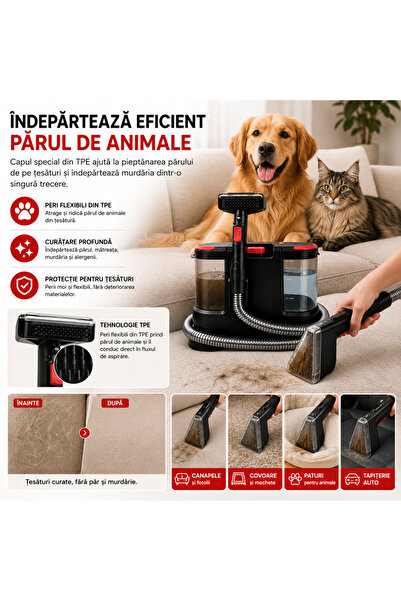 TnsAround Aspirator profesional umed și uscat Zortiva, Injecție-Extracție, 800W, 17.000Pa, Accesorii incluse, Pentru canapele, saltele, covoare, mașină