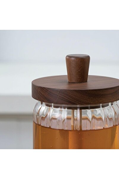 Yıldızan Msa Shop 450 ml Glass Honey Jar with Acacia Wood Lid and Spoon - Vac...