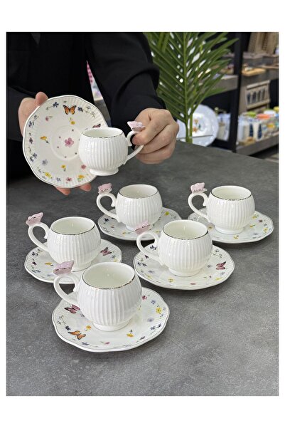Doğudeko Porcelain Luxury 6-Piece Cup Set Pink
