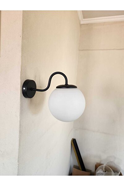 Ömür Avize Öykü Black Case Globe Glass Wall Sconce