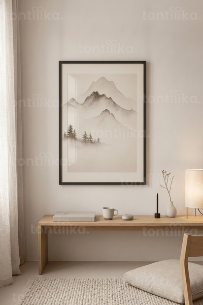 Tontilika Doğal Huzur Minimalist Dağ Manzarası 1. Kalite Ahşap Çerçeveli Tablo