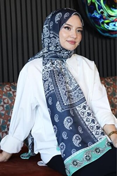 Yıldızan tua shop شال من القطن الناعم باللون الأزرق الداكن 1022020