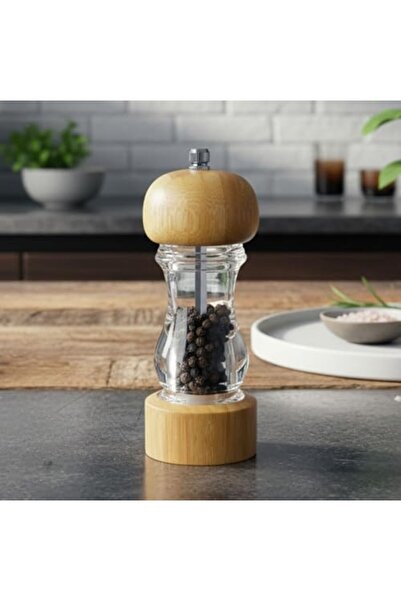 Yıldızan Bamboo and Acrylic Manual Spice Grinder - Adjustable Porcelain Mecha...