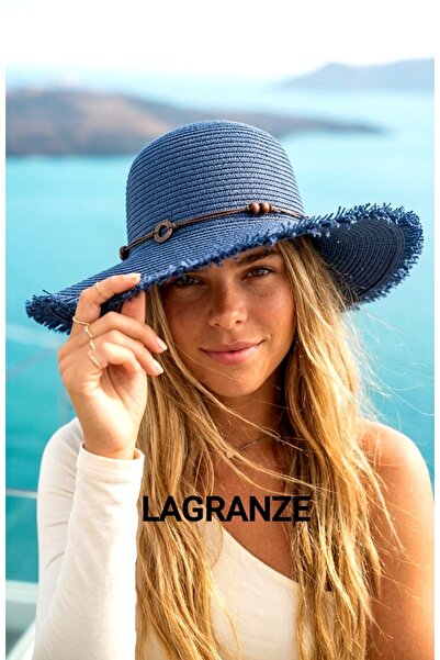 LAGRANZE Women's Straw Hat with Large Brim and Tassels, Metal Accessories