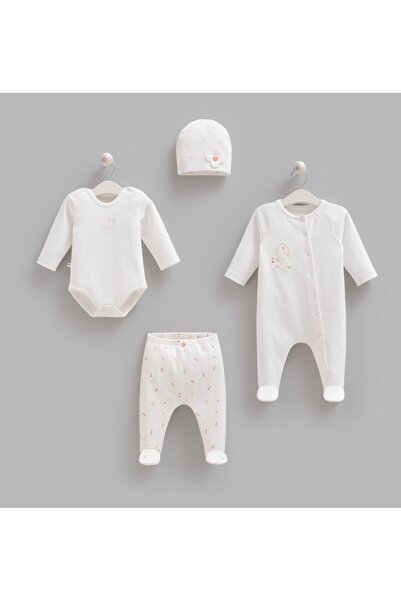 Caramell 100% Cotton 4-Piece Rose Set with Overalls Ecru