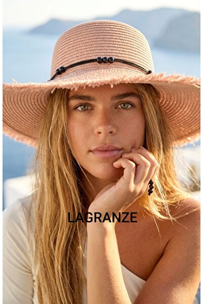 LAGRANZE Women's Straw Hat with Large Brim and Tassels, Metal Accessories